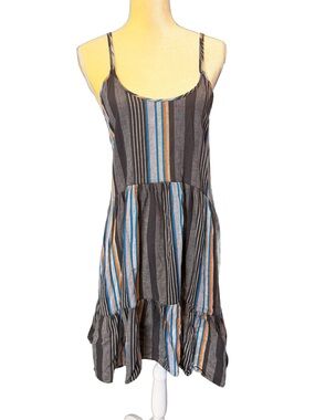 Outerknown Striped Midi Dress in Gray, Blue, Tan